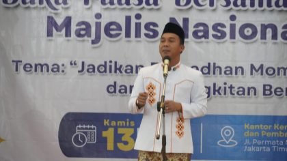 Menteri Kependudukan dan Pembangunan Keluarga sekaligus Kepala BKKBN, Dr. Wihaji, S.Ag., M.Pd dalam acara Buka Bersama MN KAHMI di Jakarta pada Kamis (14/3/2025). Sumber foto : Media Center Kemendukbangga/BKKBN