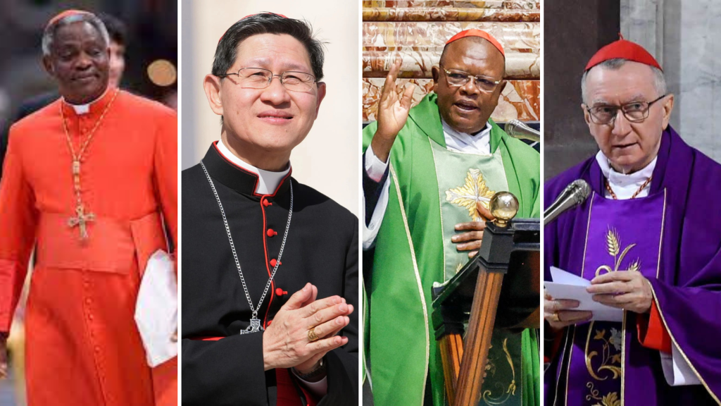 Kandidat pengganti Paus Fransiskus. Dari kiri ke kanan : Peter Kodwo Appiah Turkson, Luis Antonio Gokim Tagle , Fridolin Ambongo Besungu dan Pietro Parolin. Foto : dari berbagai sumber.
