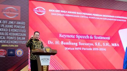 Wakil Ketua Umum Partai Golkar, Bambang Soesatyo dalam acara Jimly Award di Jakarta pada Kamis (17/4/2025).
