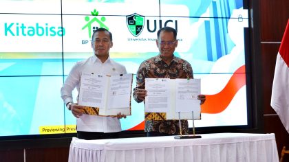 Penandatanganan MOU antara UICI dan Kementerian Kependudukan dan Pembangunan Keluarga yang ditandatangi oleh Rektor UICI, Prof. La Ode M.Kamaluddin dan Menteri Wihaji di Jakarta pada Senin (19/5/2025)