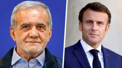 Presiden Iran Pezeskhian dan Presiden Prancis Macron.