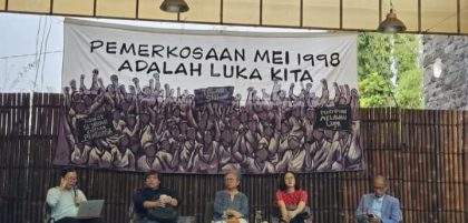 Diskusi publik bertajuk “Perkosaan Mei 1998 adalah Luka Kita” di Langgeng Gallery, Yogyakarta, Jumat (25/7/2025).