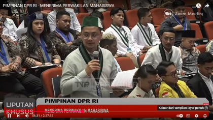 Ketua Umum PB HMI Bagas Kurniawan dalam pertemuan antara perwakilan Mahasiswa dan Pimpinan DPR RI di Kompleks Senayan, Jakarta, Rabu (03/09).